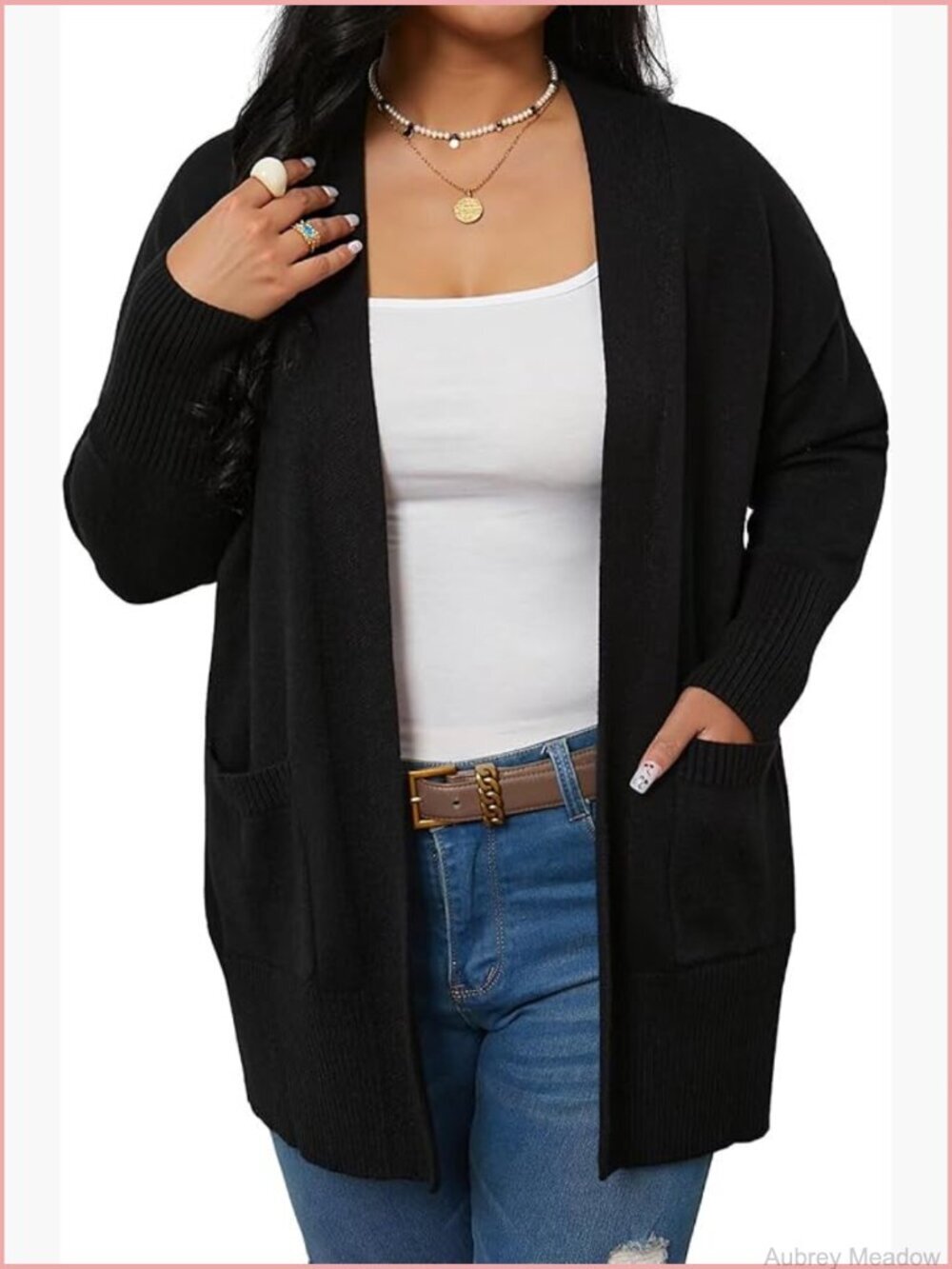 Womens Plus Size Open Front Long Sleeve Cardigan with Pockets Lightweight
